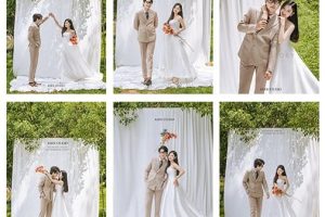 Bộ ảnh cưới phong cách Hàn Quốc nhẹ nhàng với tông màu trắng chủ đạo.