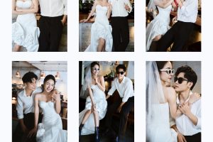 Bộ ảnh pre-wedding phong cách Hàn Quốc hiện đại, trẻ trung với tông màu trắng đen thanh lịch.