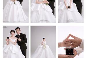Bộ ảnh cưới lãng mạn và sang trọng của cặp đôi được thực hiện tại studio với phong cách Hàn Quốc.