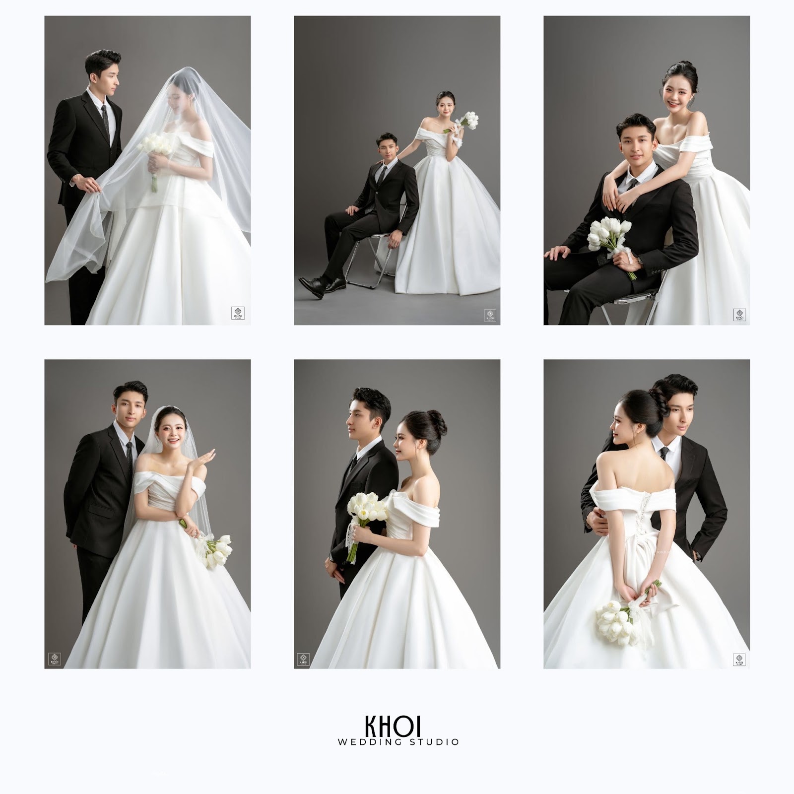 Cô dâu mặc váy cưới trễ vai nhẹ nhàng chụp ảnh tại phim trường Khói Studio TP Vinh