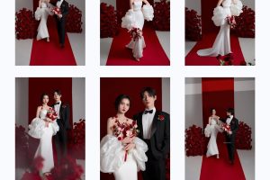 Bộ ảnh cưới pre-wedding sang trọng với concept tông màu đỏ và trắng nổi bật.