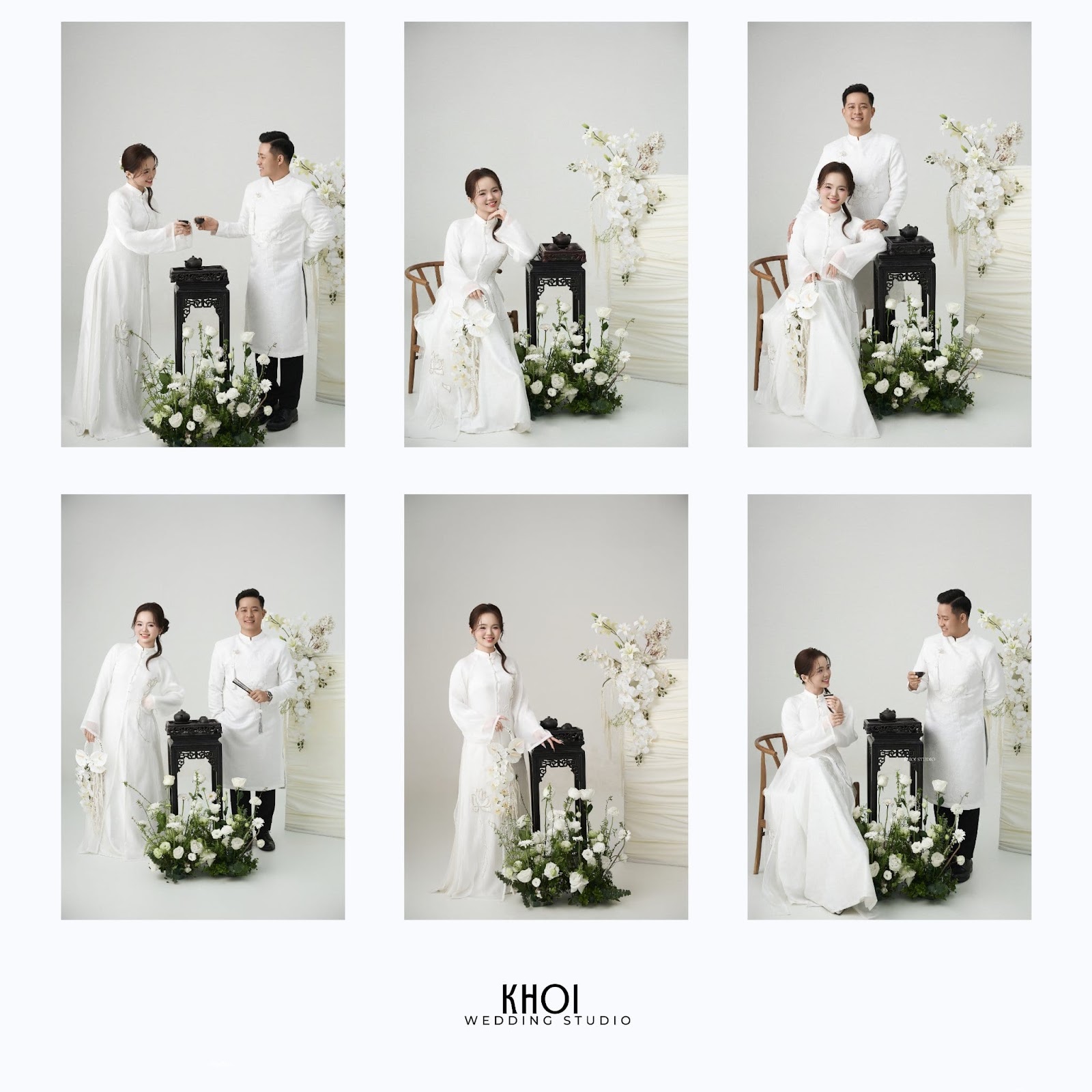 Cô dâu mặc váy cưới trễ vai nhẹ nhàng chụp ảnh tại phim trường Khói Studio TP Vinh