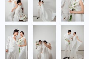 Bộ ảnh cưới phong cách Hàn Quốc với tông màu trắng tinh khôi và lãng mạn.