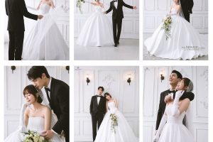 Bộ ảnh cưới phong cách Hàn Quốc sang trọng với cô dâu và chú rể tại studio.
